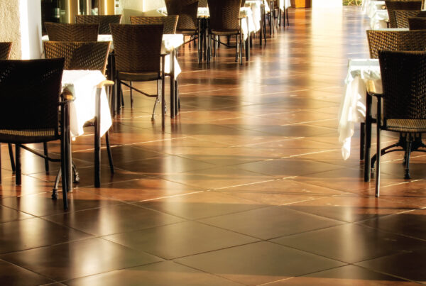 empty restaurant with clear walkways to prevent slips, trips, and falls
