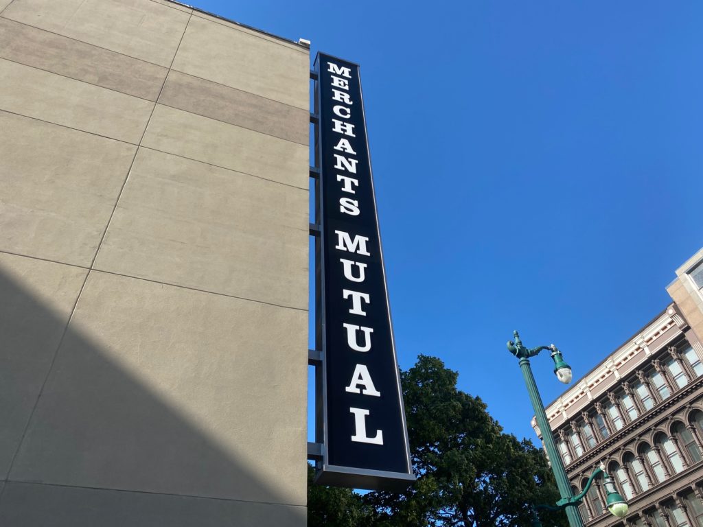Merchants Mutual sign downtown Buffalo