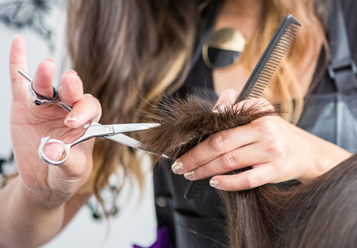 hairstylist cutting hair