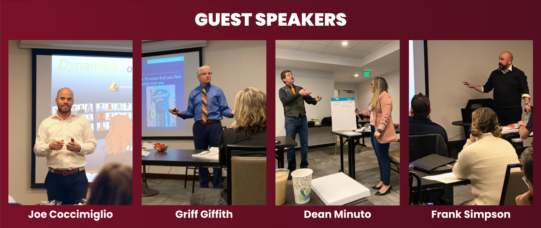 merchants insurance group producer training school 2021 guest speakers joe coccimiglio griff griffith dean minuto frank simpson