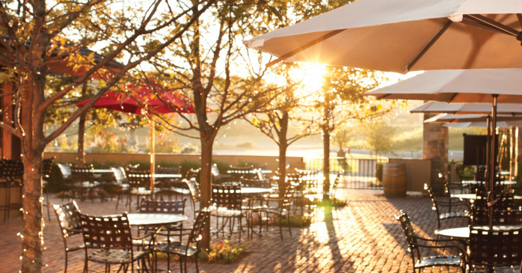 restaurant patio in spring