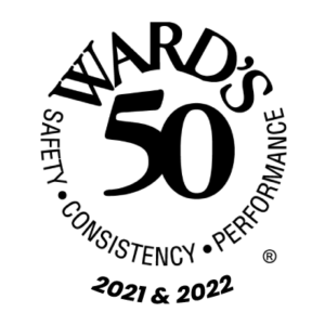 Ward's 50® logo with 2021, 2022, years Merchants Insurance Group has been a Ward's 50® company