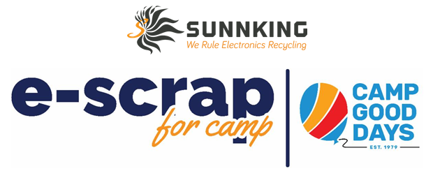 Sunnking logo over "e-scrap for camp" logo and Camp Good Days logo