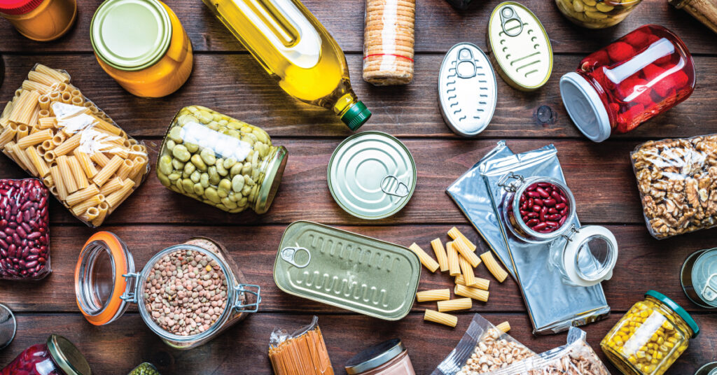 Food on table, stored for hurricane or emergency preparedness