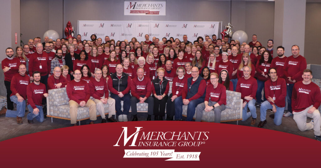 Merchants' 105th anniversary celebration group photo; Charles Makey; Stephen Cross; Scott Behrent; Joseph Meyer; Christine Schmitt; Kelly Julius; Kenneth Carter; Benjamin Walden