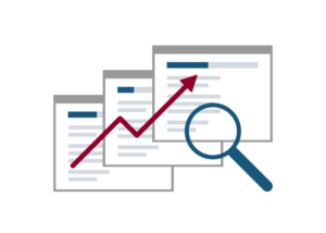 icon for SEO concept - illustration shows magnifying glass, arrow up, and search windows