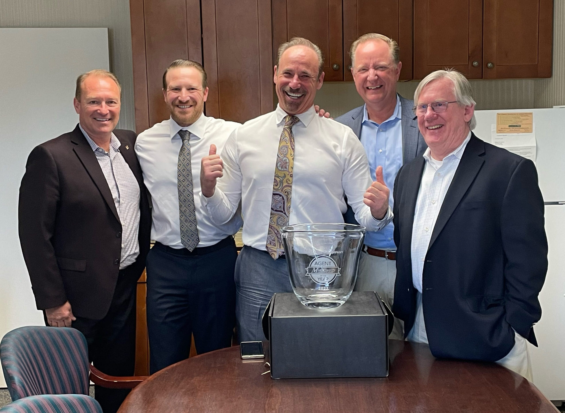 Photo of Merchants Insurance Group leaders with Middleton & Company leaders - from left, Dan Bierbrauer, David Gaynor, Richard Gaynor, Charles Makey, Rich Chichester