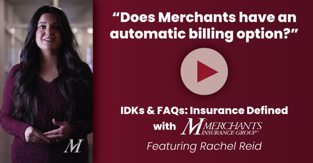 screenshot of episode where Rachel Reid explains Merchants' automatic billing option, EFT - text reads "does Merchants have an automatic billing option?"