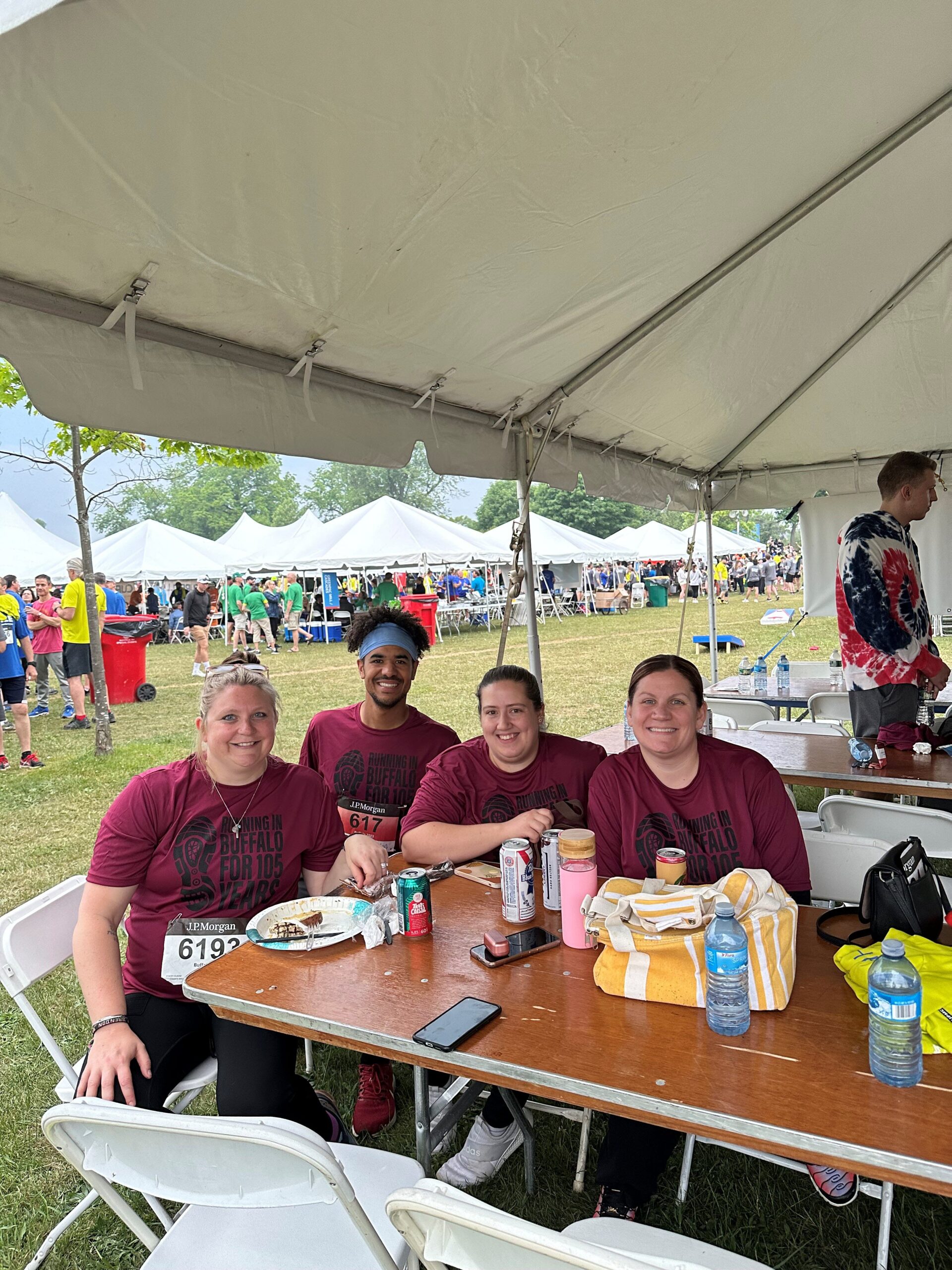 Colleagues at Merchants' Corporate Challenge tent