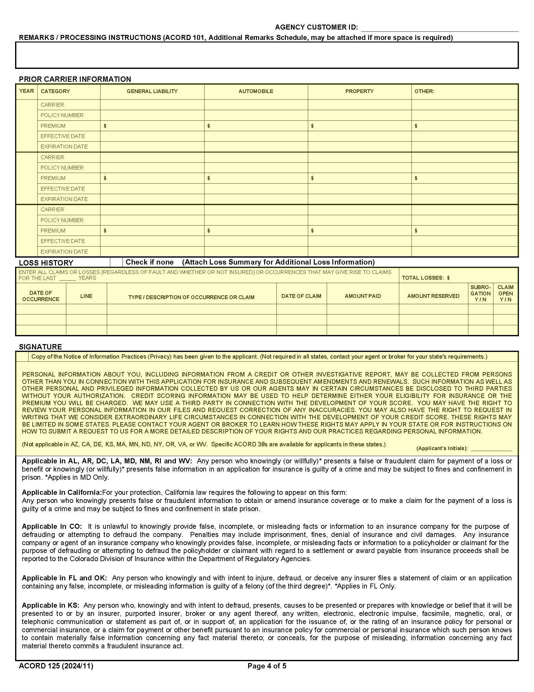 ACORD 125 Page 4
