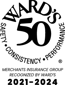 Ward's 50 logo with text that reads "Merchants Insurance Group Recognized by Ward's 2021-2024"
