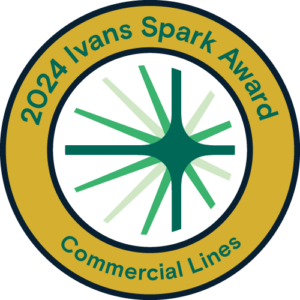 2024 Ivans Spark Award Commercial Lines logo; gold circle with Ivans logo