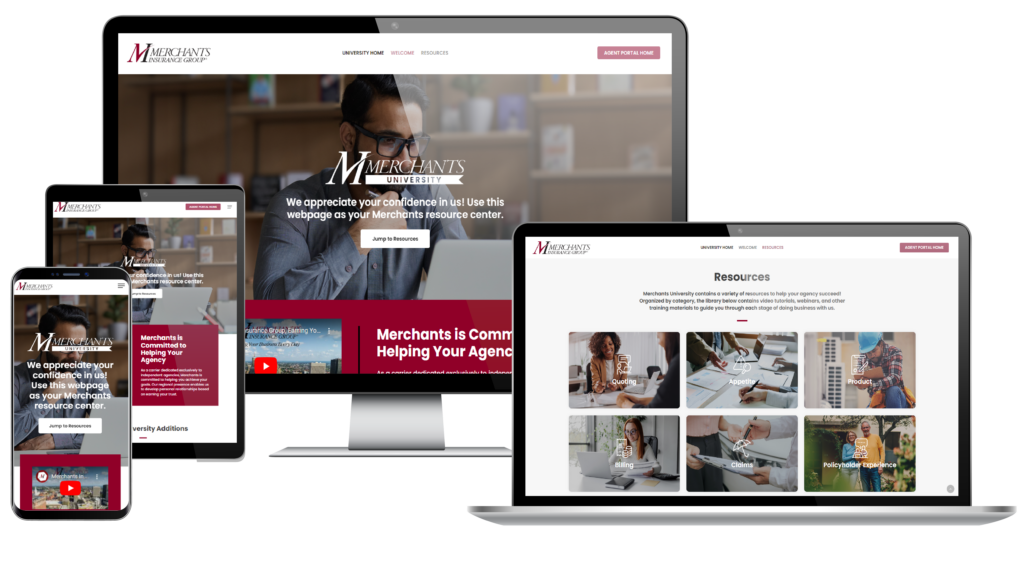 Merchants University refreshed website on various devices to show website responsiveness