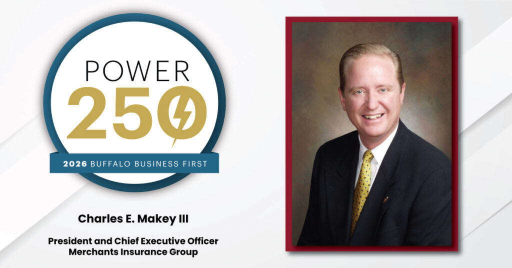 Charles Makey, President and CEO of Merchants Insurance Group, Buffalo Business First Power 250 logo, 2026