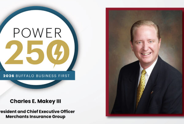 Charles Makey, President and CEO of Merchants Insurance Group, Buffalo Business First Power 250 logo, 2026