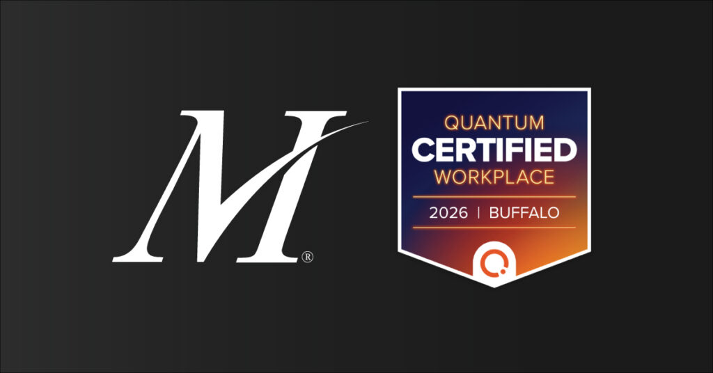 Merchants Insurance Group logo and Quantum Certified Workplace Buffalo NY 2026 badge