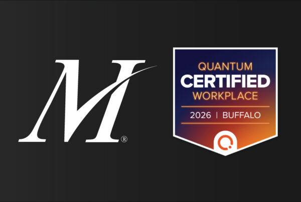 Merchants Insurance Group logo and Quantum Certified Workplace Buffalo NY 2026 badge