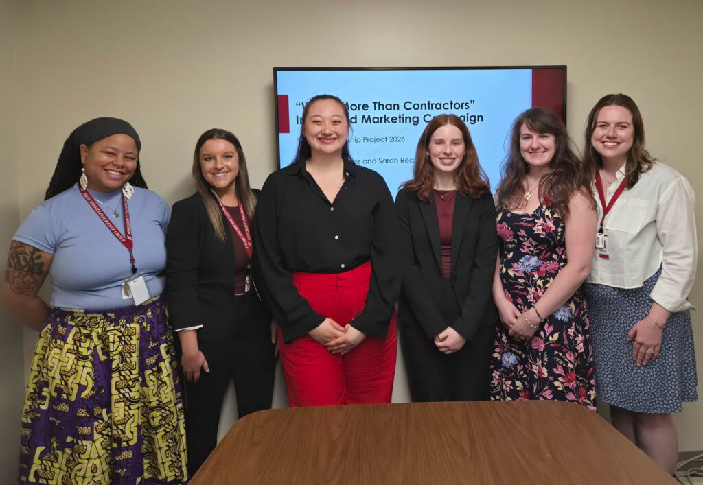 Graphic Design Intern Sarah Read and Digital Marketing Intern Emma McWilliams present their collaborative internship project to Merchants' corporate marketing team!